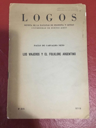 Separata De Revista Logos. Los Viajeros Y El...carvalho-neto