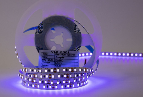 Fita Led 5m Uv 3528 Ip20 600 Leds Mesa Serigrafia Aquario Luz Ultra Violeta - Uv Tensão De Operação 12v