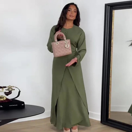 Conjunto De Falda De Manga Larga Para Mujer De Otoño 2024 En