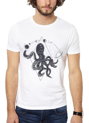Imagen 1 de 3 de Polera Universal Octopus Pulpo Blanca