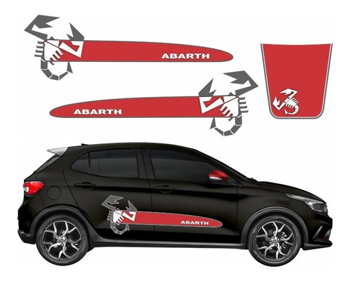 Kit Adesivo Faixa Lateral Capo Para Fiat Argo Abarth 18800 Cor Vermelho