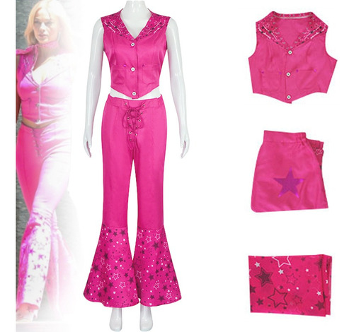 Disfraces De Barbie Para Niñas Halloween 70s 80s Fiesta De Carnaval Cosplay Conjunto De Blusa + Pantalón + Bufanda 