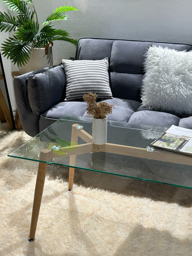 Mesa Ratona Living Lina Vidrio Patas Simil Madera 110x60 Marrón Claro