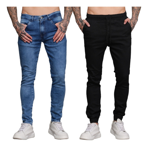 Kit 2 Calças Masculina Skinny Blue + Jogger Black Street Vip