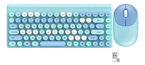 Teclado Y Mouse Pc Inalámbrico Tablet Celeste/azul Celeste Azul