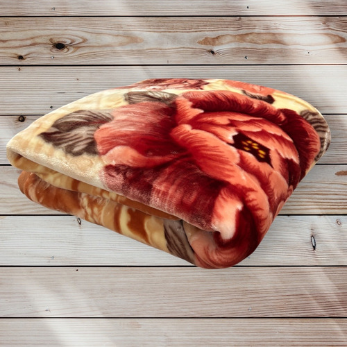 Frazada Extra Gruesa Doble Reversible 2.5 Plaza, Abrigadas Floreado Camel Flor Bordo