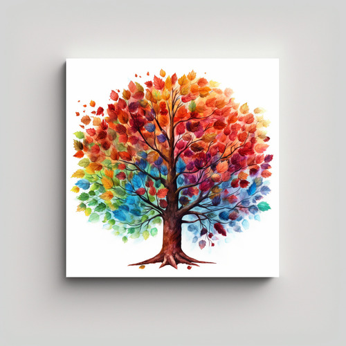 40x40cm Cuadro Decorativo: Árbol Vibrante Con Hojas Amarill