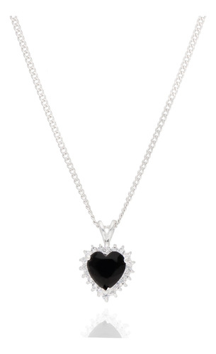 Dije De Corazón Love Circonia Y Cadena De Regalo Plata Mouty