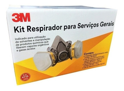 Imagem 2 de 3 de Kit Máscara Respirador Semi Facial Completa 6200 3m
