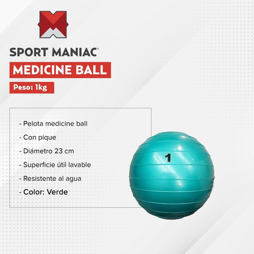 Imagen 2 de 4 de Pelota Medicine Ball Con Pique Con Peso 1 Kg Sport Maniac