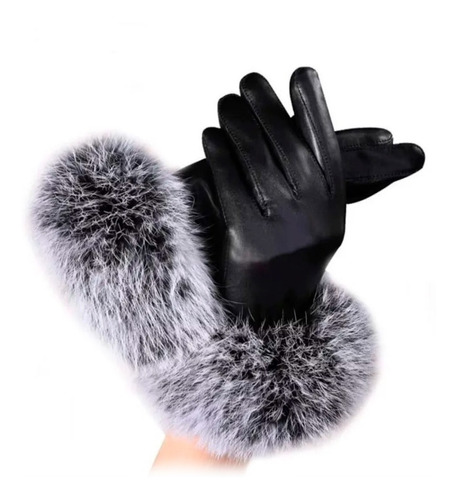 Guantes Cuero Sintetíco Peludos Int. Piel Conejo Hollywood