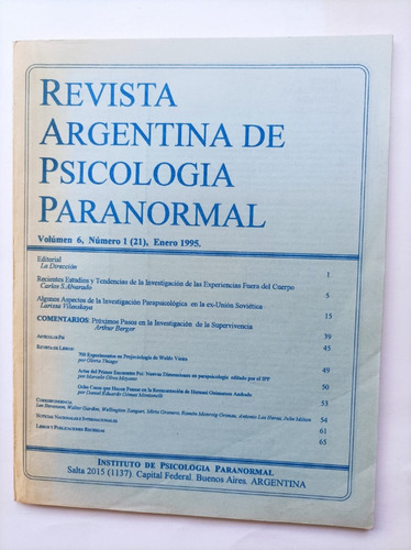 Revista Argentina De Psicología Paranormal Vol. 6 Nro. 1