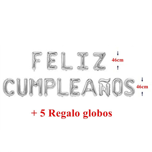 Imagen 2 de 2 de Globo Metálico Letras 46 Cm Feliz Cumpleaños Plata+regaloo