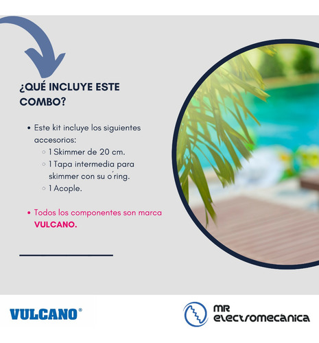 Skimmer Vulcano + Tapa Intermedia + Acople / Pileta Fibra