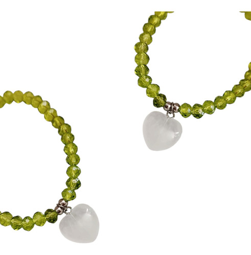 Pulsera Con Corazón Cuarzo Blanco Y Cristal Checo