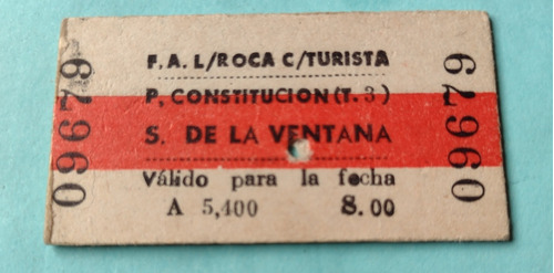 Boleto De Ferrocarril Roca A Estación Sierra De La Ventana 