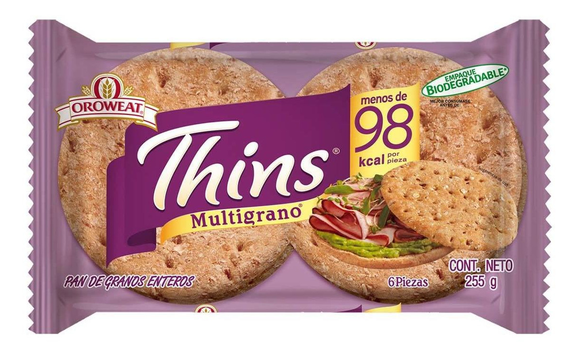 Pan Oroweat Thins Multigrano 6 Piezas 255g