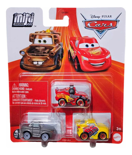 Cars Disney Pixar Mini Racers 3 Pack Mc Queen Cruz Y Sterl