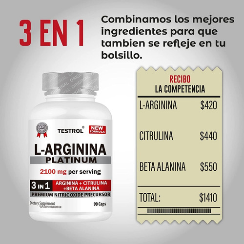 Testrol + Arginina Platinum Paquete 2 Piezas - 90 Capsulas Sabor Sin sabor