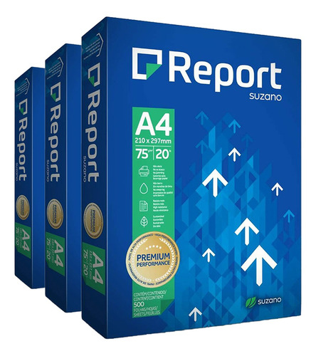 Kit 3 Pacotes Papel Sulfite Resmas A4 Premium Report 75g/m²