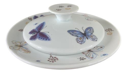 Manteigueira Porcelana Borboletas 15 Cm De Diâmetro 