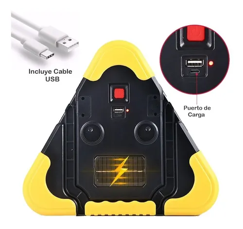 Señal De Emergencia Triangular Led Portátil Panel Solar 500l