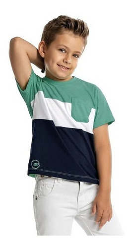 Camiseta Infantil Menino Tricolor Trick Nick Verde Tam 3 A 8