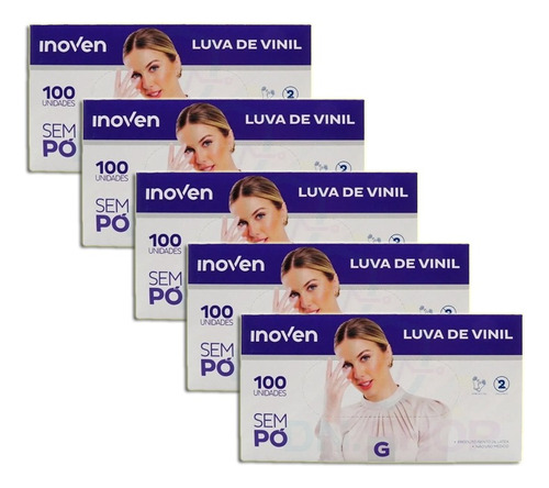 Luva De Vinil Inoven G 100 Unid Sem Pó Kit 5