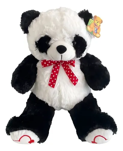 Panda de peluche con bonito lazo, blanco y negro