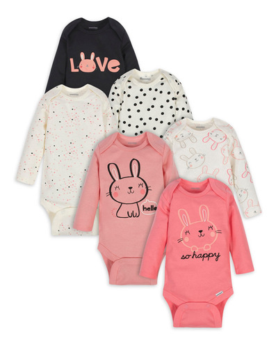 Set De 6 Bodys Manga Larga Para Bebe Niña Talla 6-9 Meses,