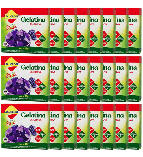 Gelatina Sabor Uva Plus Com Stevia Lowçucar 10g - Kit Com 24