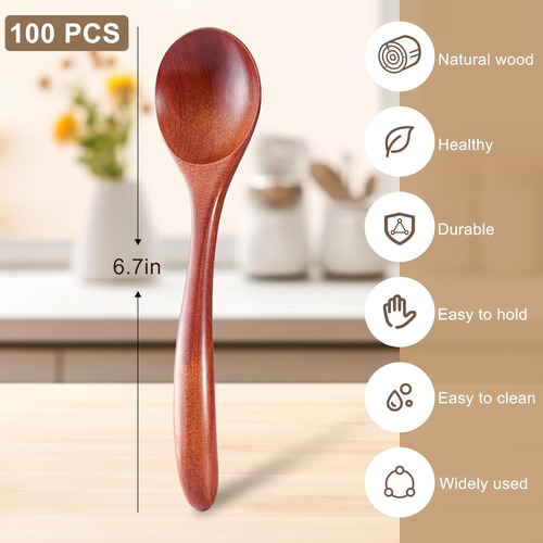 100 Cucharas De Sopa De Madera De 6.7 Pulgadas A Granel Pequ