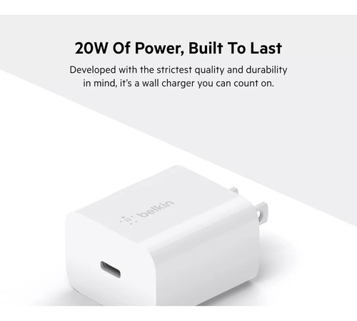 Cargador Belkin 20w Usb-c Carga Rápida iPhone