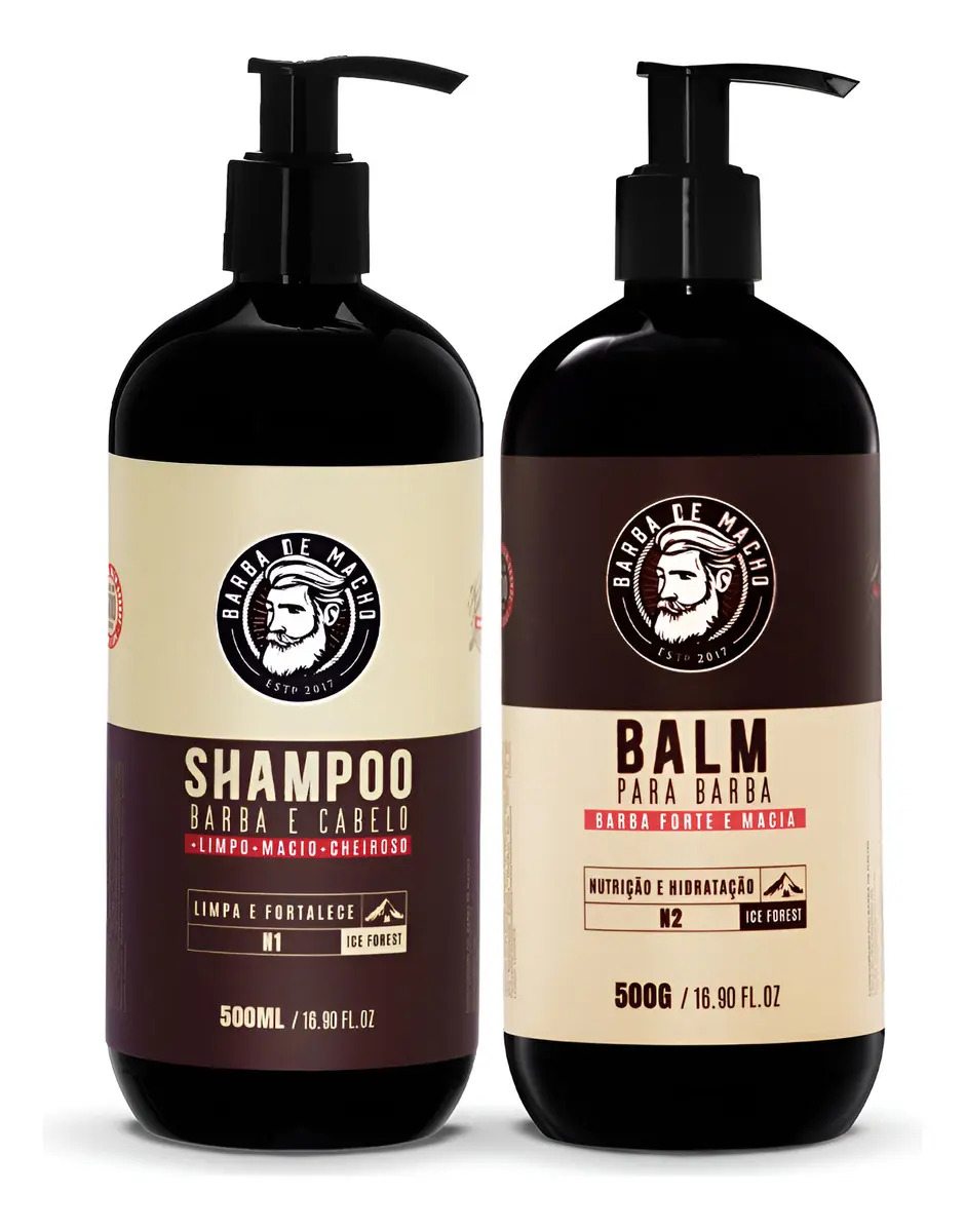 Kit Grande Balm E Shampoo Ice Forest 500ml Barba De Macho