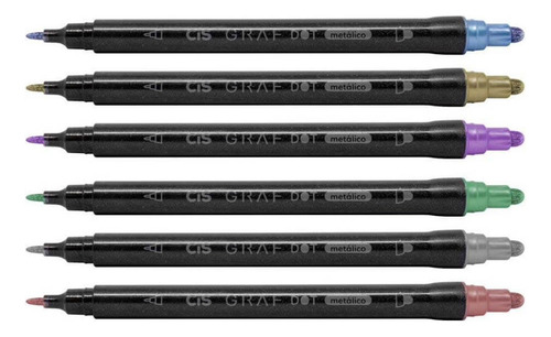 Caneta Pontilhismo Ilustração Cis Graf Dot 6 Cores Metálicas