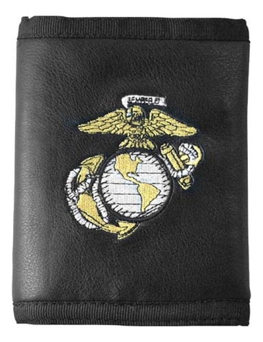 Billetera De Cuero Ultra Con Logo De Los Marines Eeuu Negro
