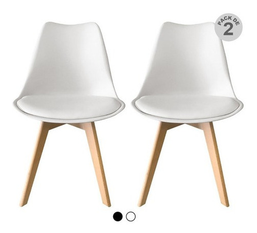 Imagen 1 de 10 de Set De 2 Sillas Tulip Para Comedor Acolchada Madera Begônia