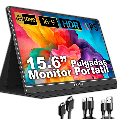 Monitor Portátil Metálico 15.6'' Ips Fhd 1080p Hdr Arzopa S1