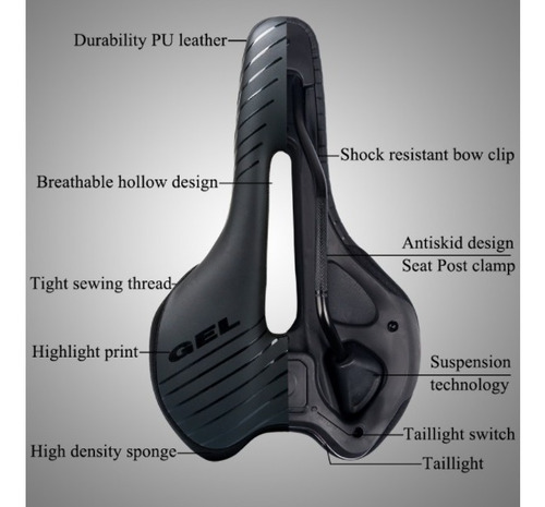 Sillin Asiento Con Luz En Gel Ciclismo Mtb+obsequio Calcoman