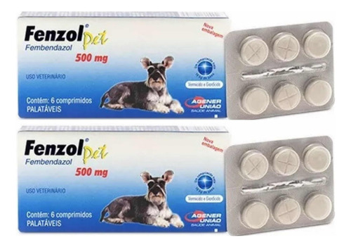 Fenzol Pet Vermífugo 500mg 1 Cx C/ 6 Comp - Agener- 2 Caixas