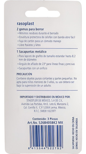 Goma De Borrar Staedtler Rasoplast Blíster C/2 + Sacapuntas