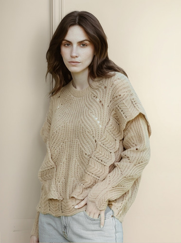 Sweater Invierno Mujer Beige Volados