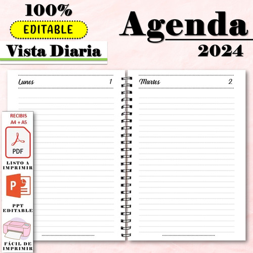 Imprimir Agenda 2024 - Diaria (ptt Y Pdf) A4 A5 Editable