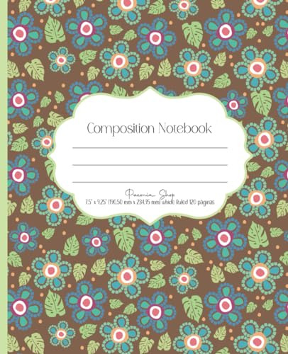 Cuaderno De Composicion | Diseno De Flores Y Hojas, Con Raya