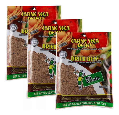 Carne Seca De Res Machaca Tía Lencha Paq C/3 Bolsas 100g C/u