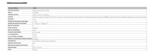 Sistema De Osmosis Inversa (pou) Purikor Pkro400-6uvp