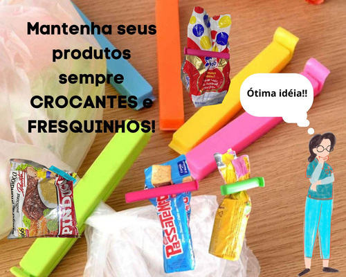 6 Clips Prendedor Seladores Alimentos Vedar Lacrar Saco Batata Bolachas Farofa Doces