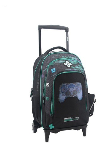 Mochila Carro Lsyd Gamer 18'' Escolar Urbana Videojuego Kids Color Negro - Verde Diseño De La Tela Player Pro