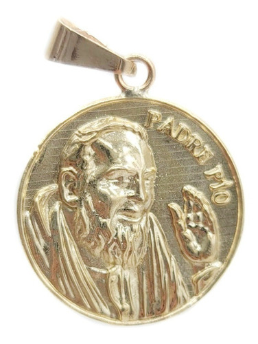 Medalla Padre Pio Oro 10k Solido Con 3.4 Cm De Largo