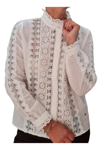 Camisa Broderie Importada Mujer Blusa Dama Calada Hindu Folk